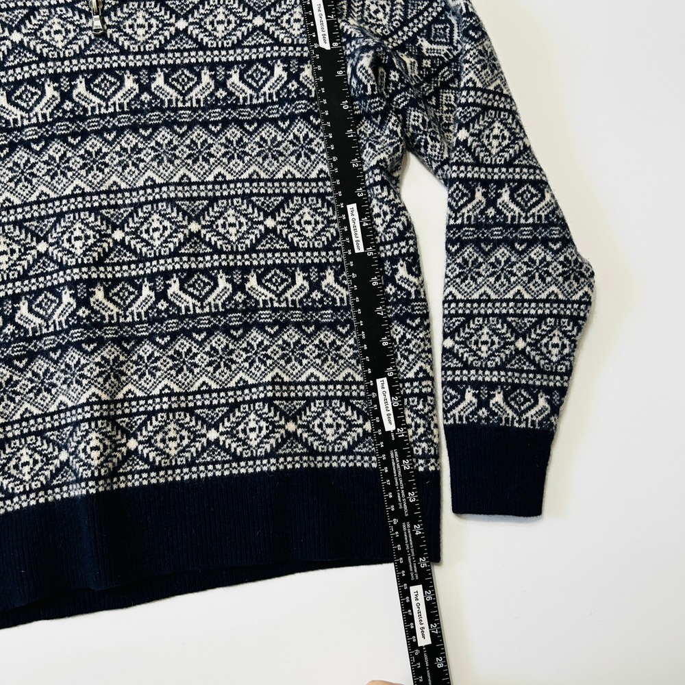 J.Crew Quarter Zip Sweater Size L Lambswool Fair Isle Nordic Navy Preppy Large - Picture 9 of 15